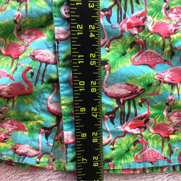 Huntington Beach Club Mens Hawaiian Shirt Large Short Sleeve Green Flamingo - Picture 5 of 11